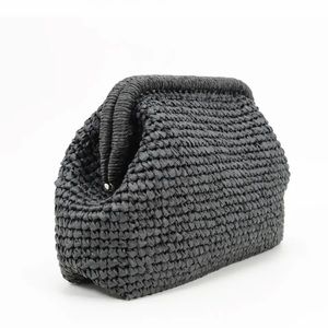 SOURCE UNKNWN Raffia Woven Dumpling Clutch Bag